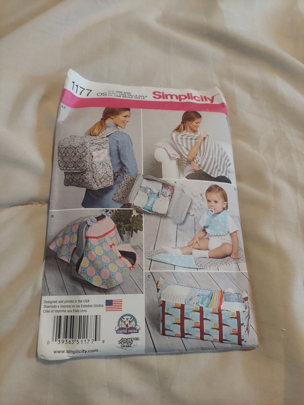 Simplicity 1177 Baby Diaper Backpack Car Seat Cover Nursing Shawl Sewing Pattern